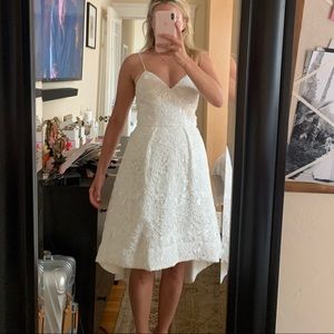 Bariano white lace high-low sweetheart dress
